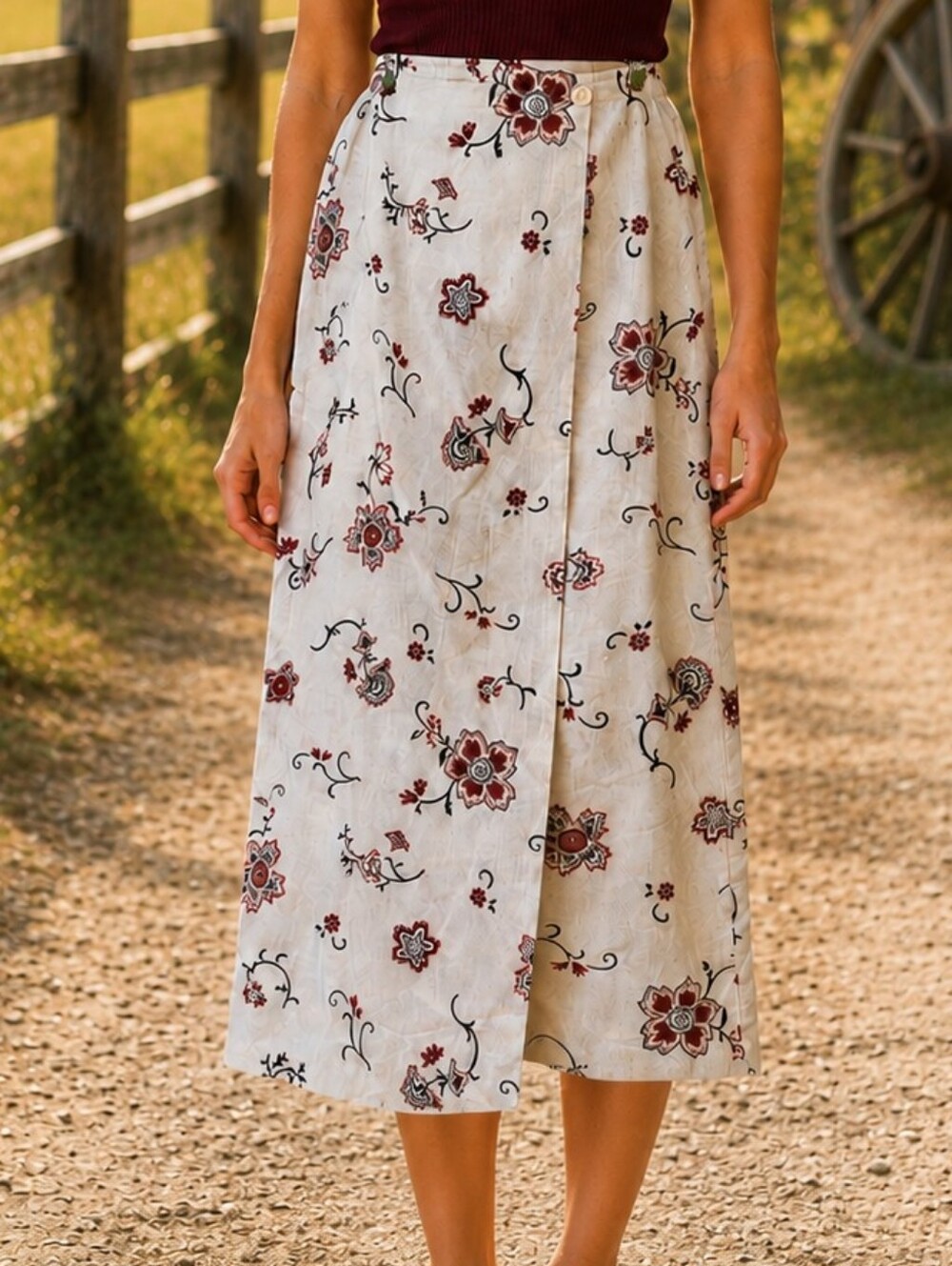 Giorgio Fiorelli Vintage Cottagecore Wrap Maxi Skirt Floral Indie Casual Chic